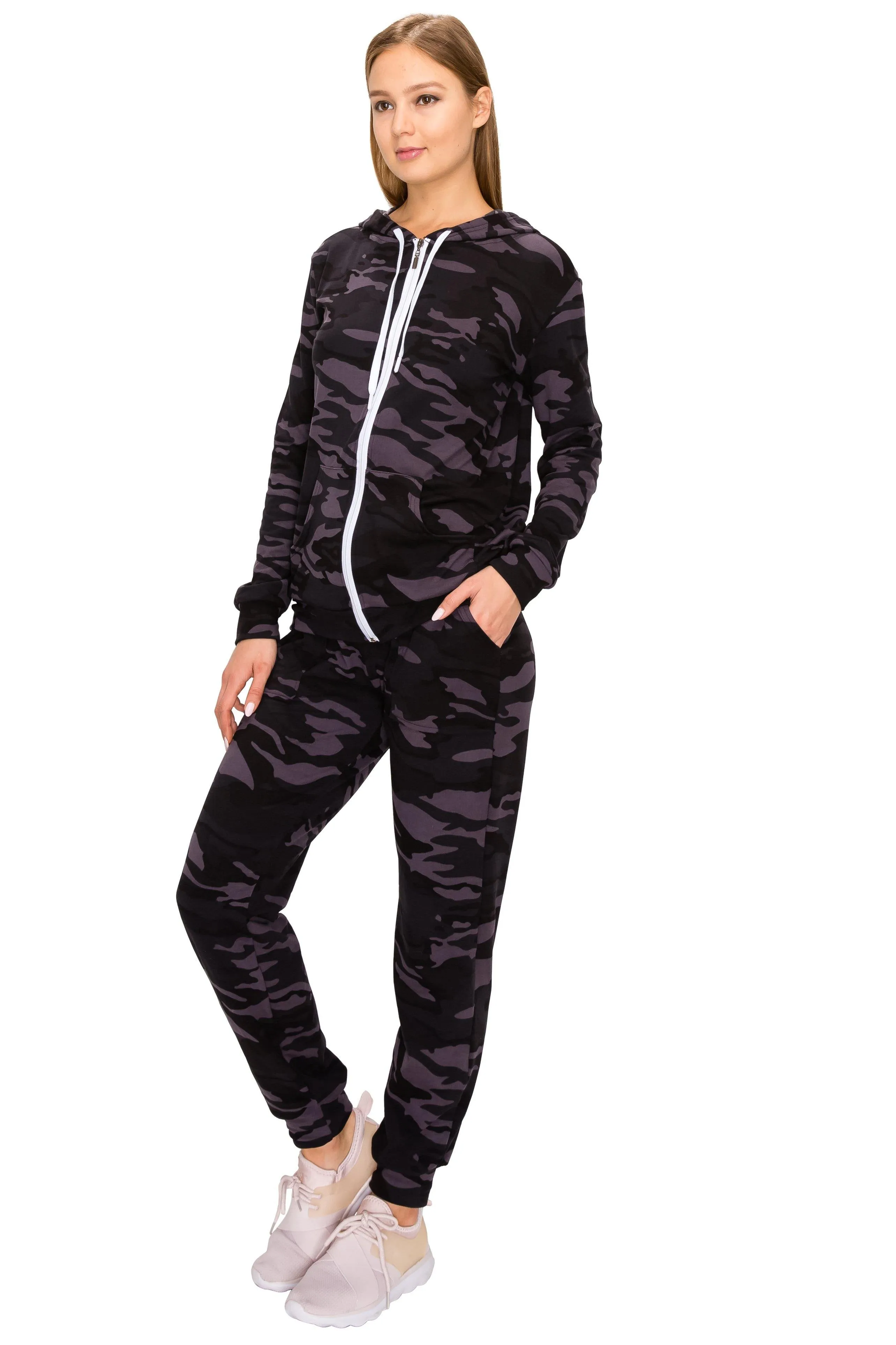2 Piece Fleece Hoodie and Pants Set - Soft Zip-Up Sweatshirt and Sweatpants Tracksuit