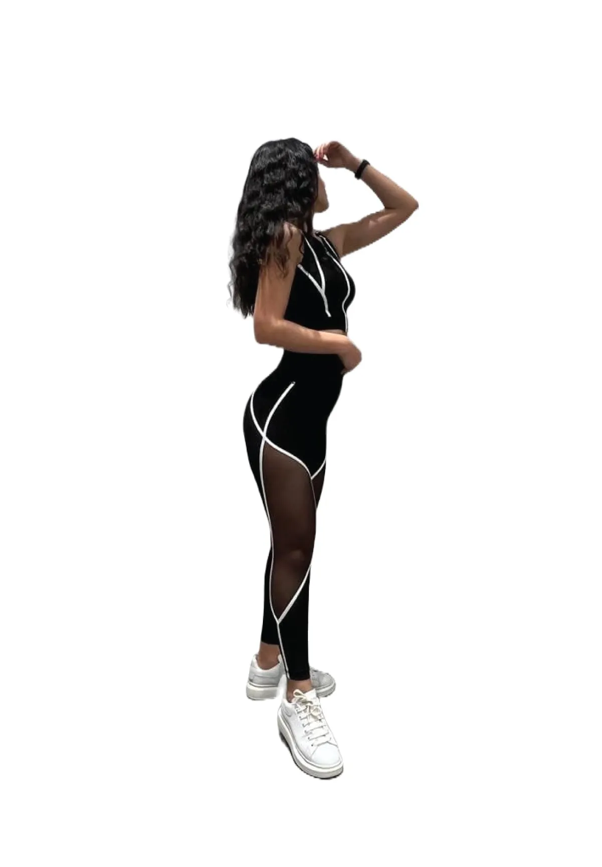 378  High Waist Tulle Leggings in Schwarz/Weiss