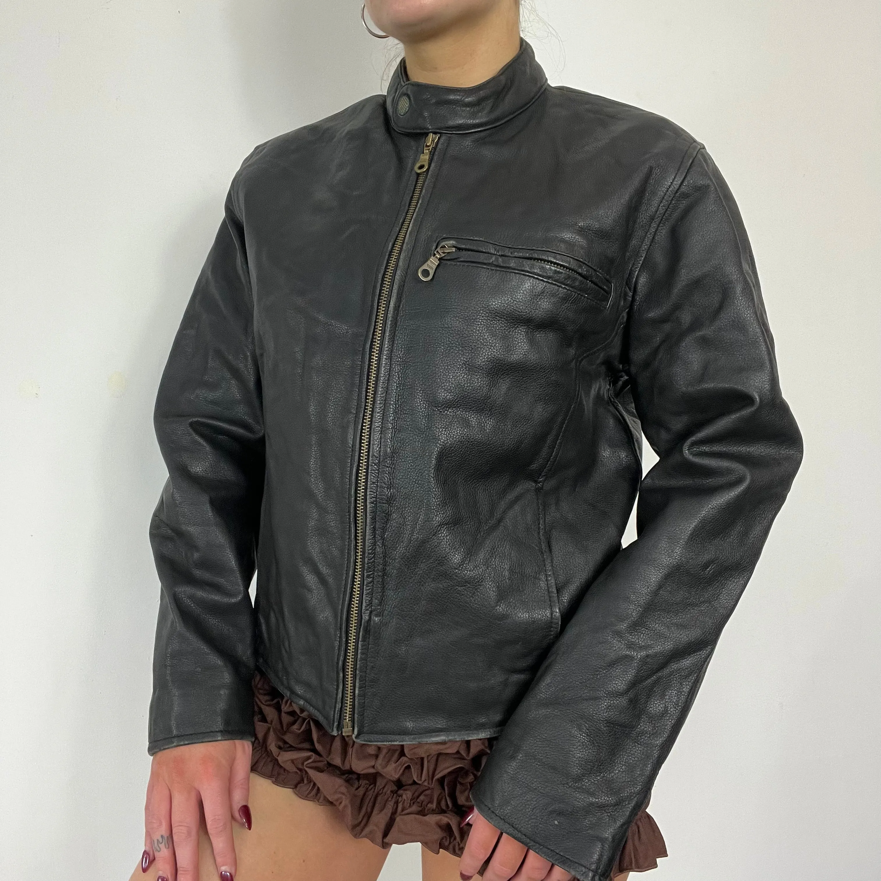 90s Real Leather Moto Jacket - Size M/L