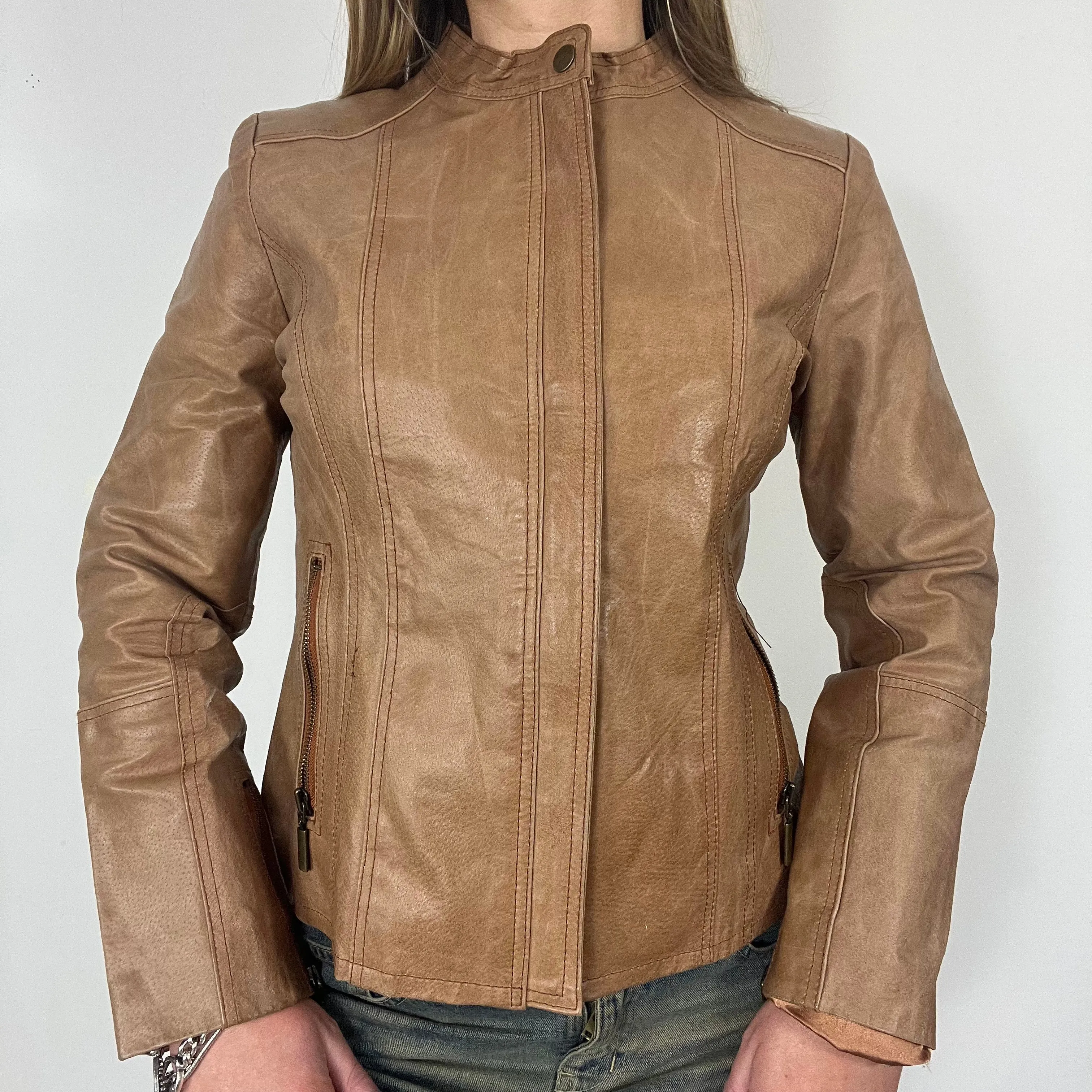 90s real leather moto jacket - Size S/M
