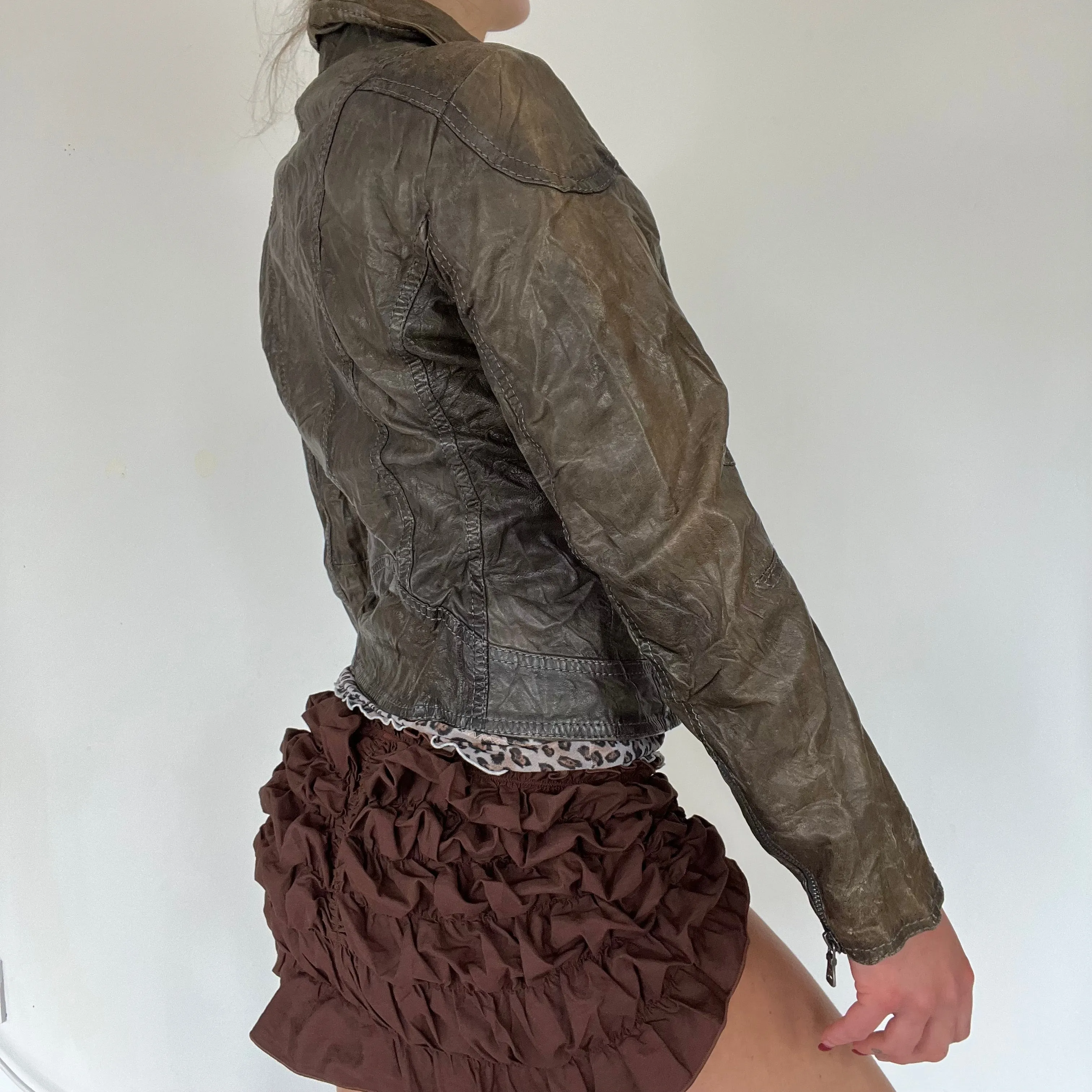 90s real leather moto style jacket - Size S