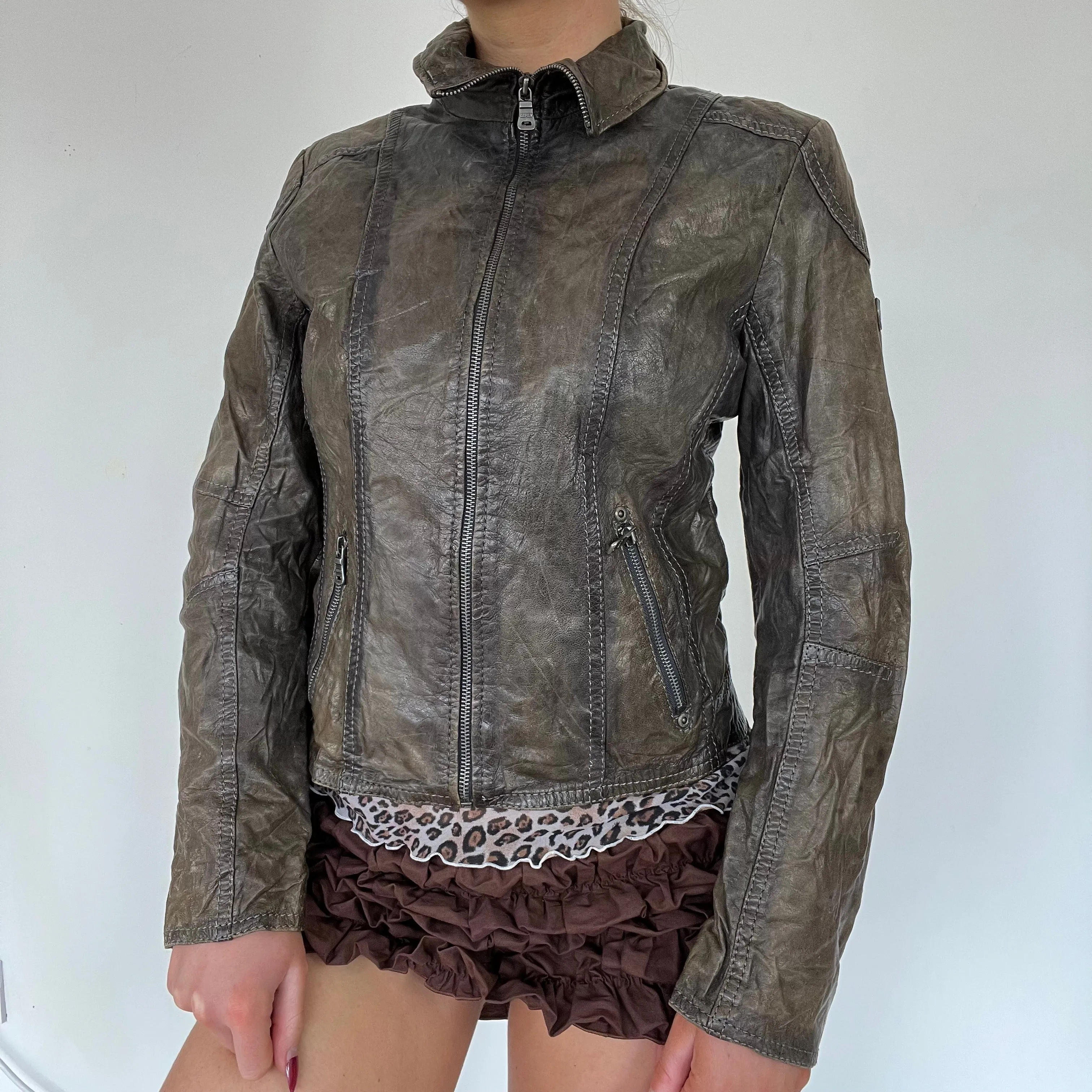 90s real leather moto style jacket - Size S