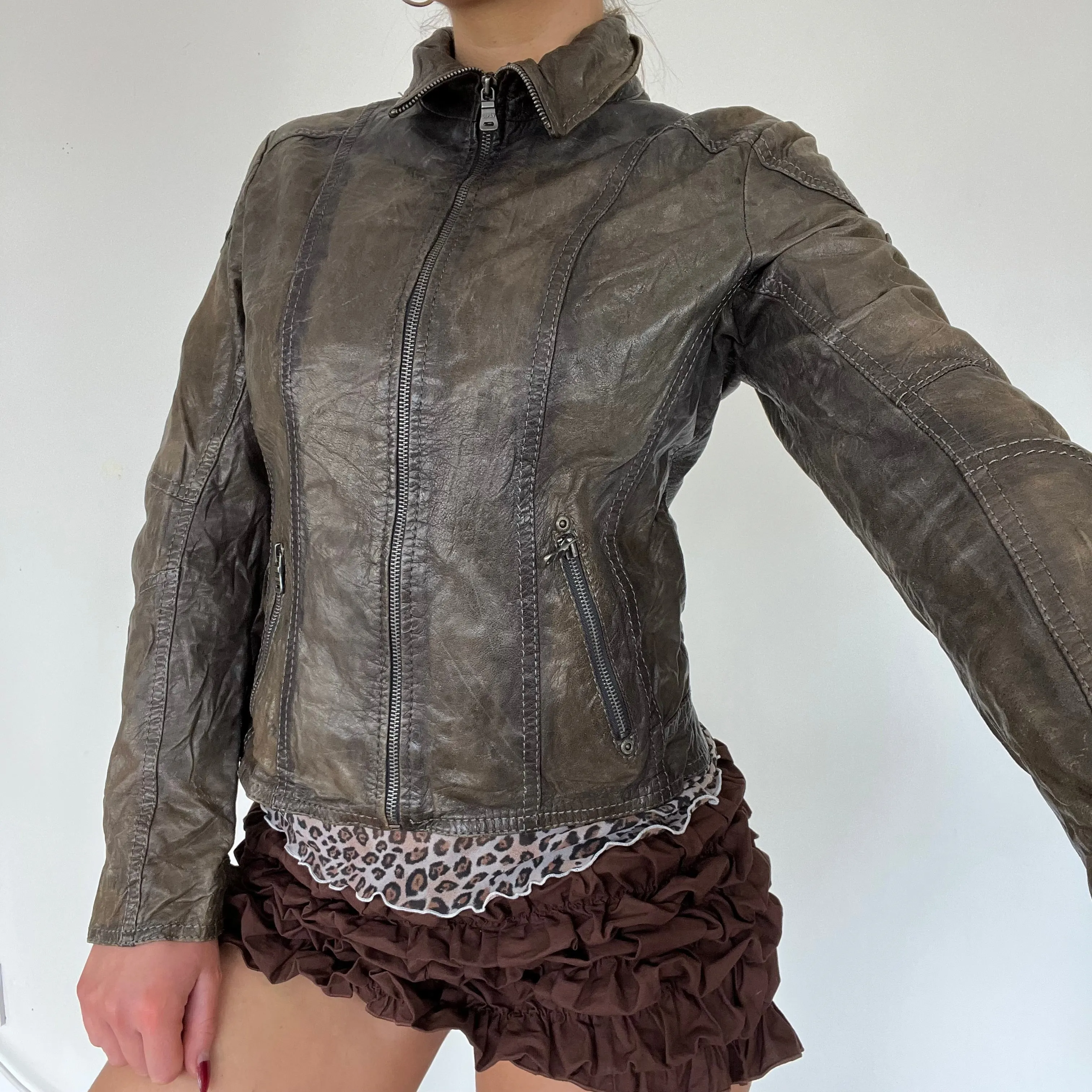 90s real leather moto style jacket - Size S