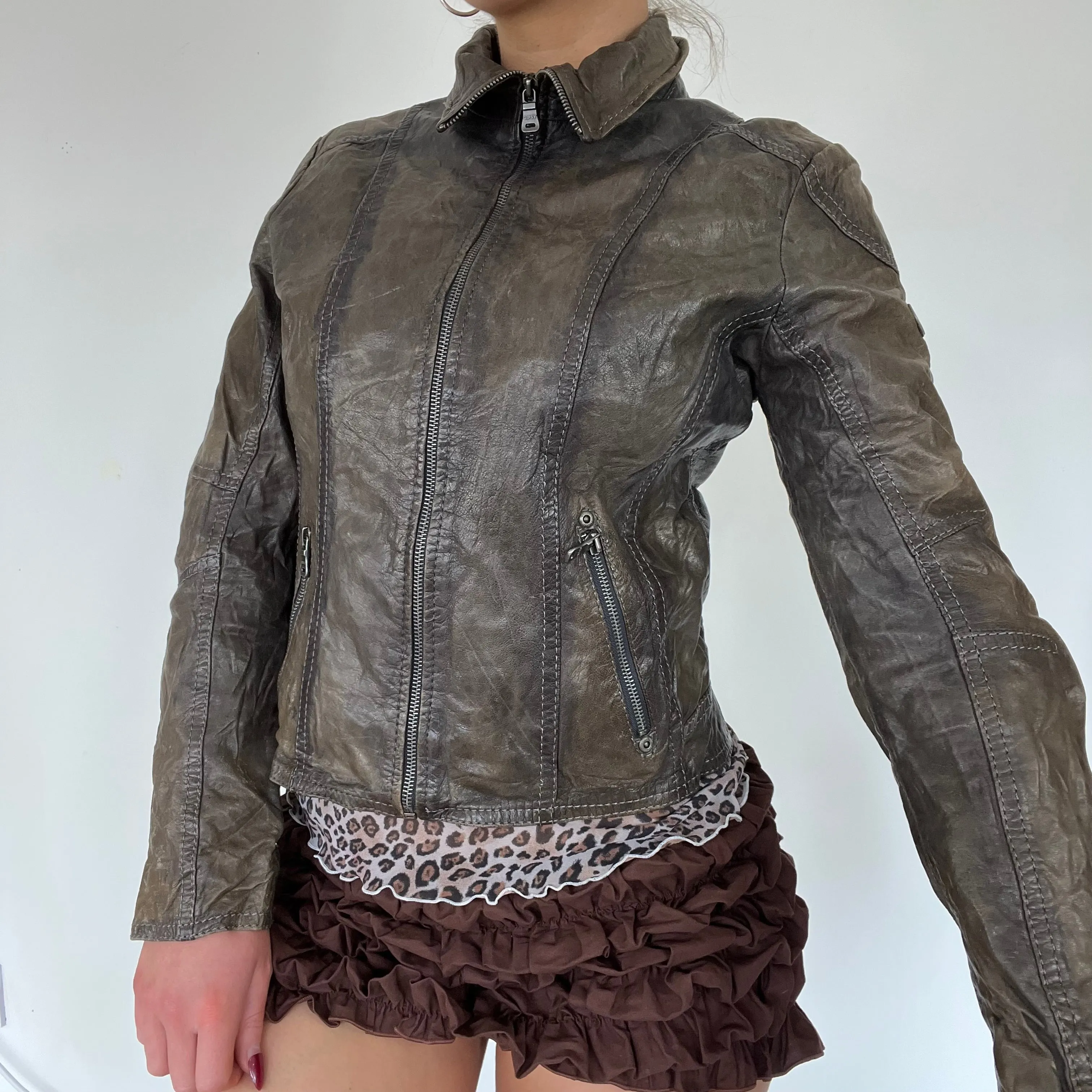 90s real leather moto style jacket - Size S