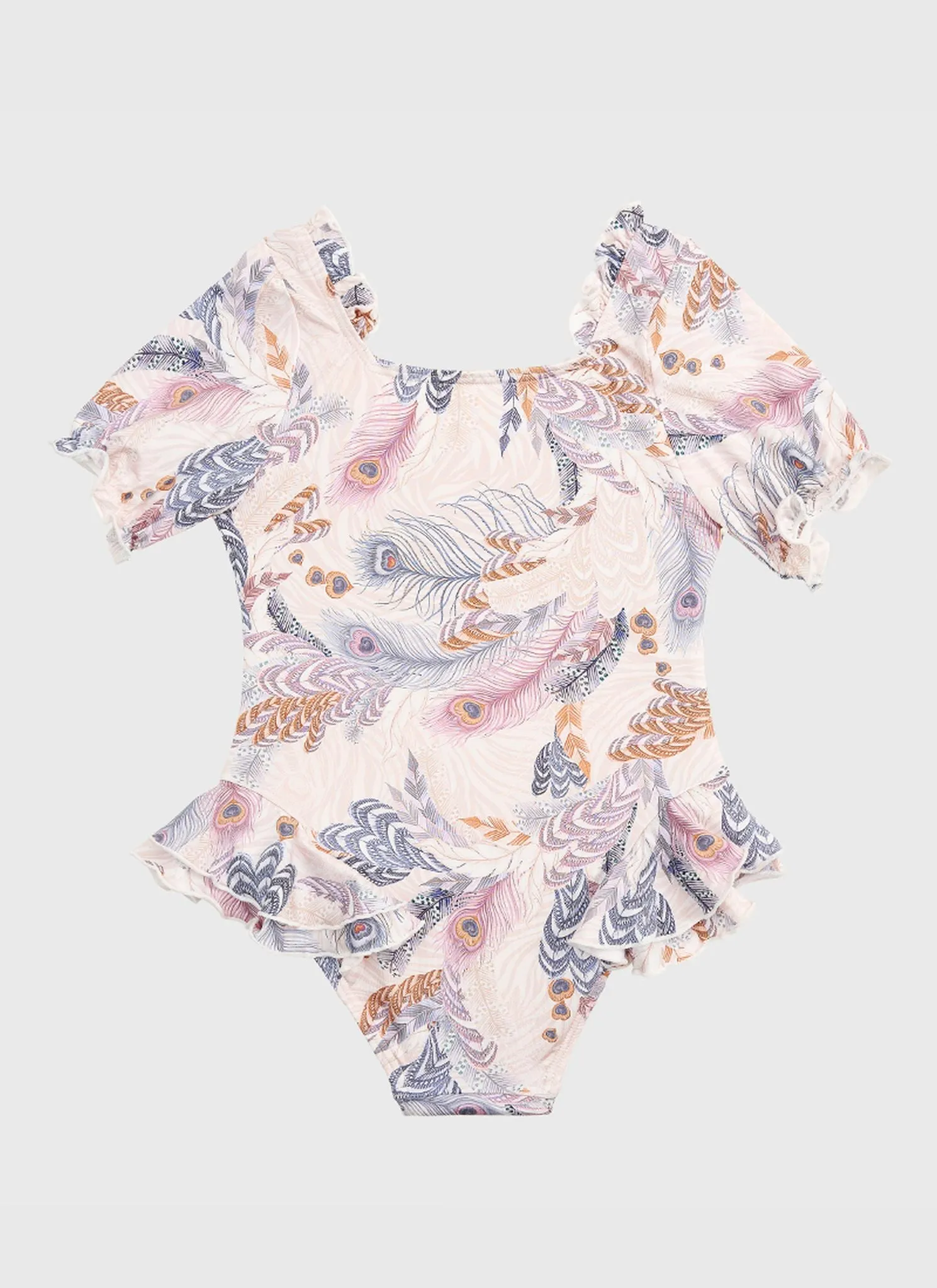 Aqua Blu Junior Girls Short Sleeve One Piece - Plumeria