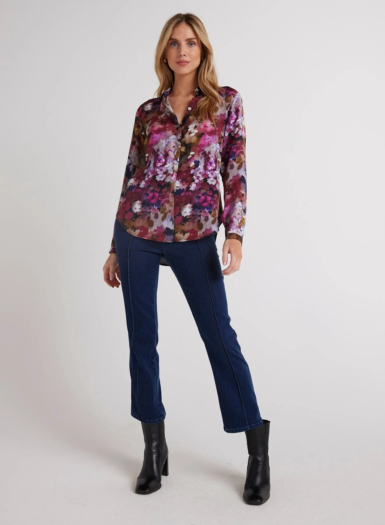 Optimized Title: Stylish Front Hipster Shirt with Twilight Fleur Print