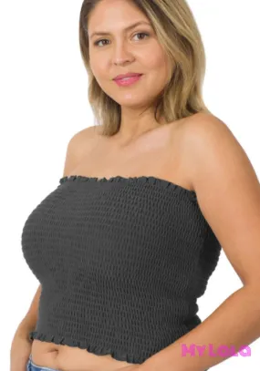 Curvy Smocked Tube Top (Ash Grey)