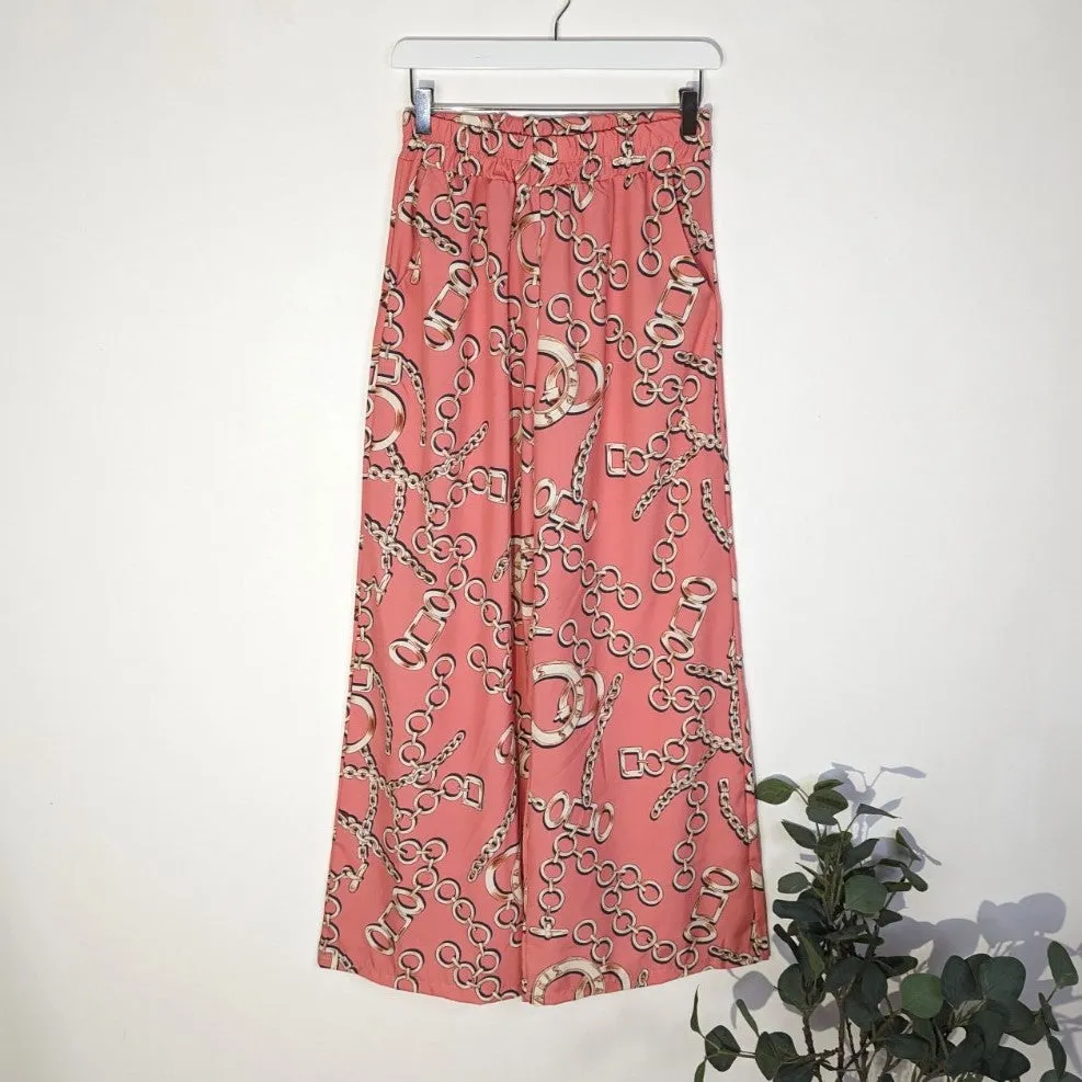 Equestrian style chain print straight leg trousers (M)