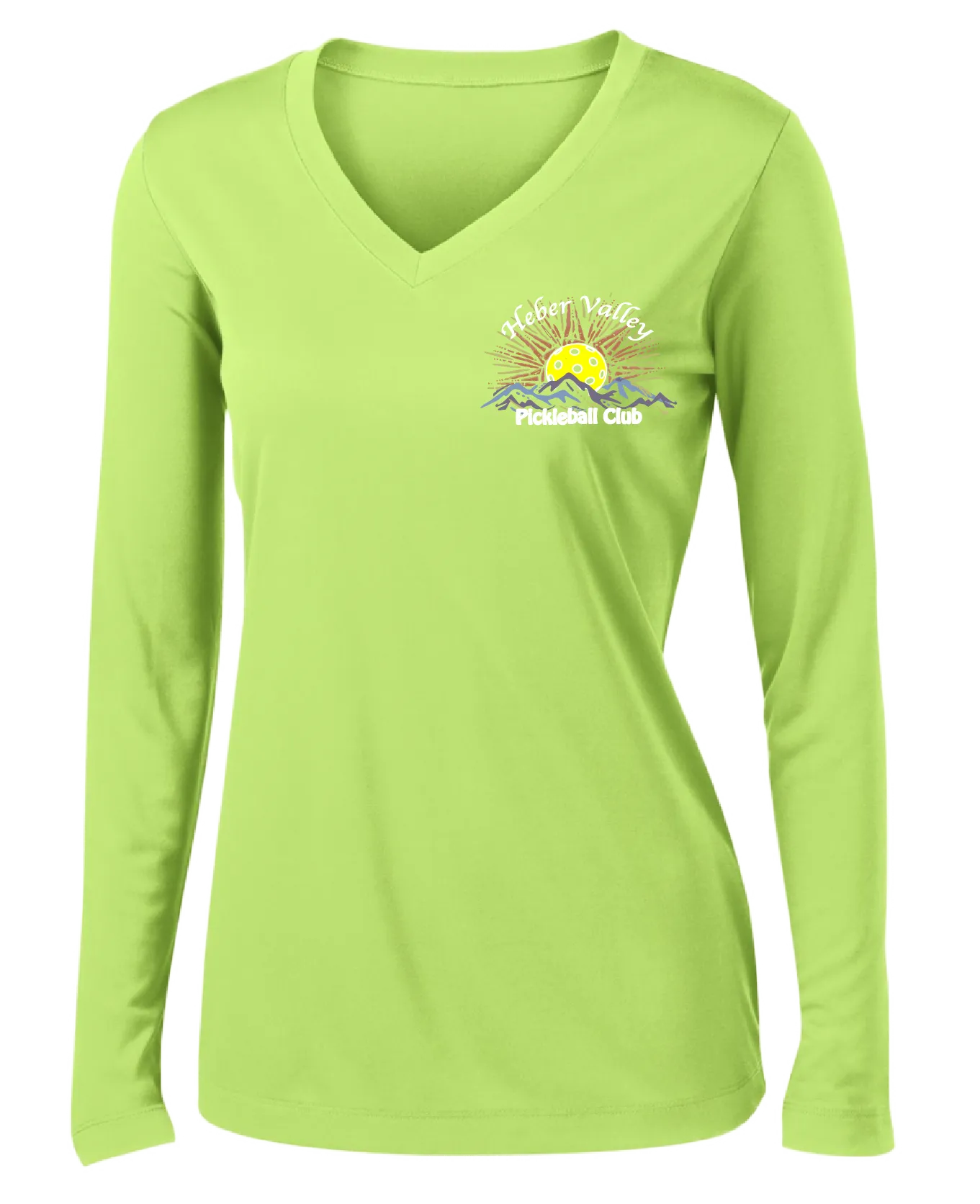 Heber Valley Pickleball Club (Small) | Women's Long Sleeve V-Neck Pickleball Shirts | 100% Polyester