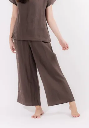 Linen Wide Leg Pants in Coffee Brown