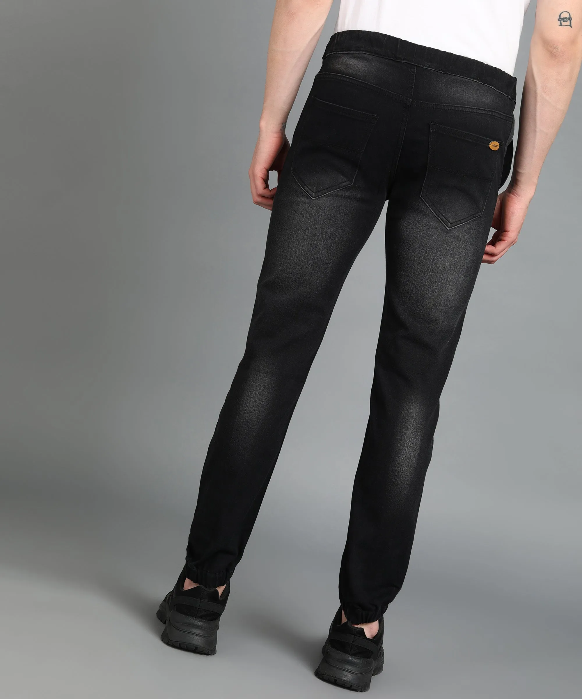 Men's Black Slim Fit Washed Jogger Jeans Stretchable