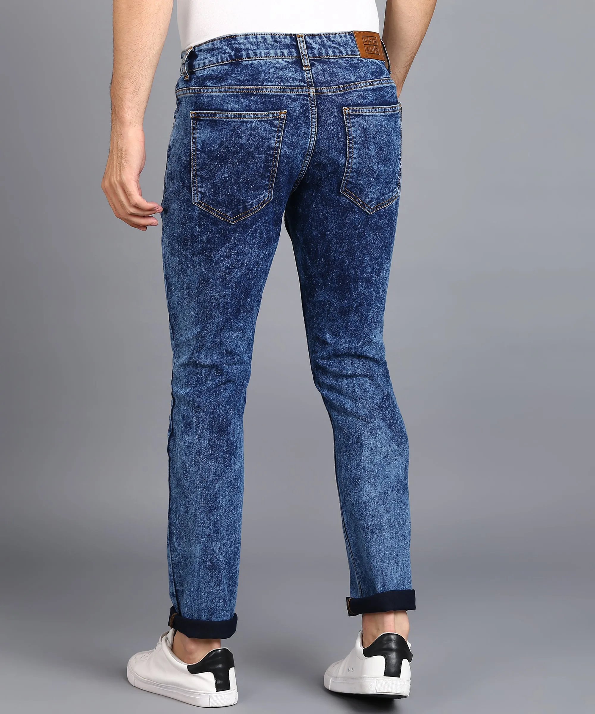 Men's Dark Blue Regular Fit Washed Jeans Stretchable