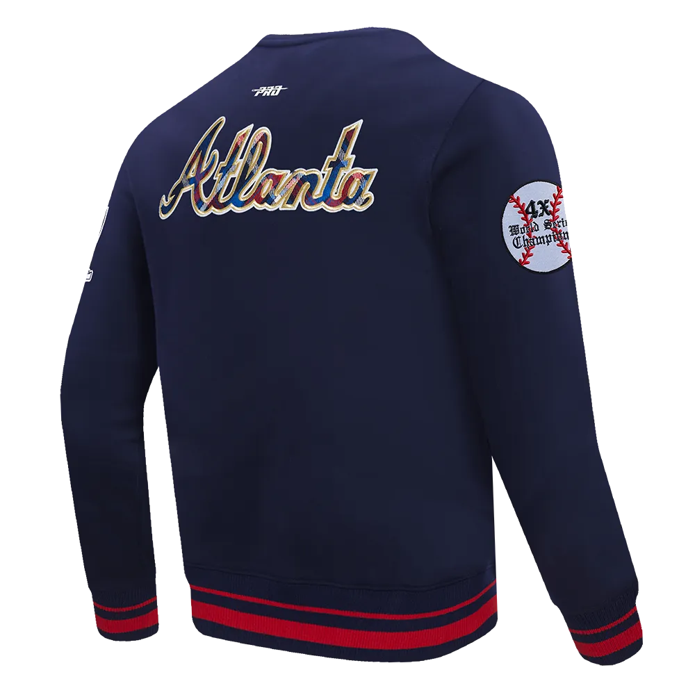 MLB ATLANTA BRAVES PRO PREP MEN'S RIB FLC CREWNECK (MIDNIGHT NAVY/RED/MIDNIGHT NAVY)