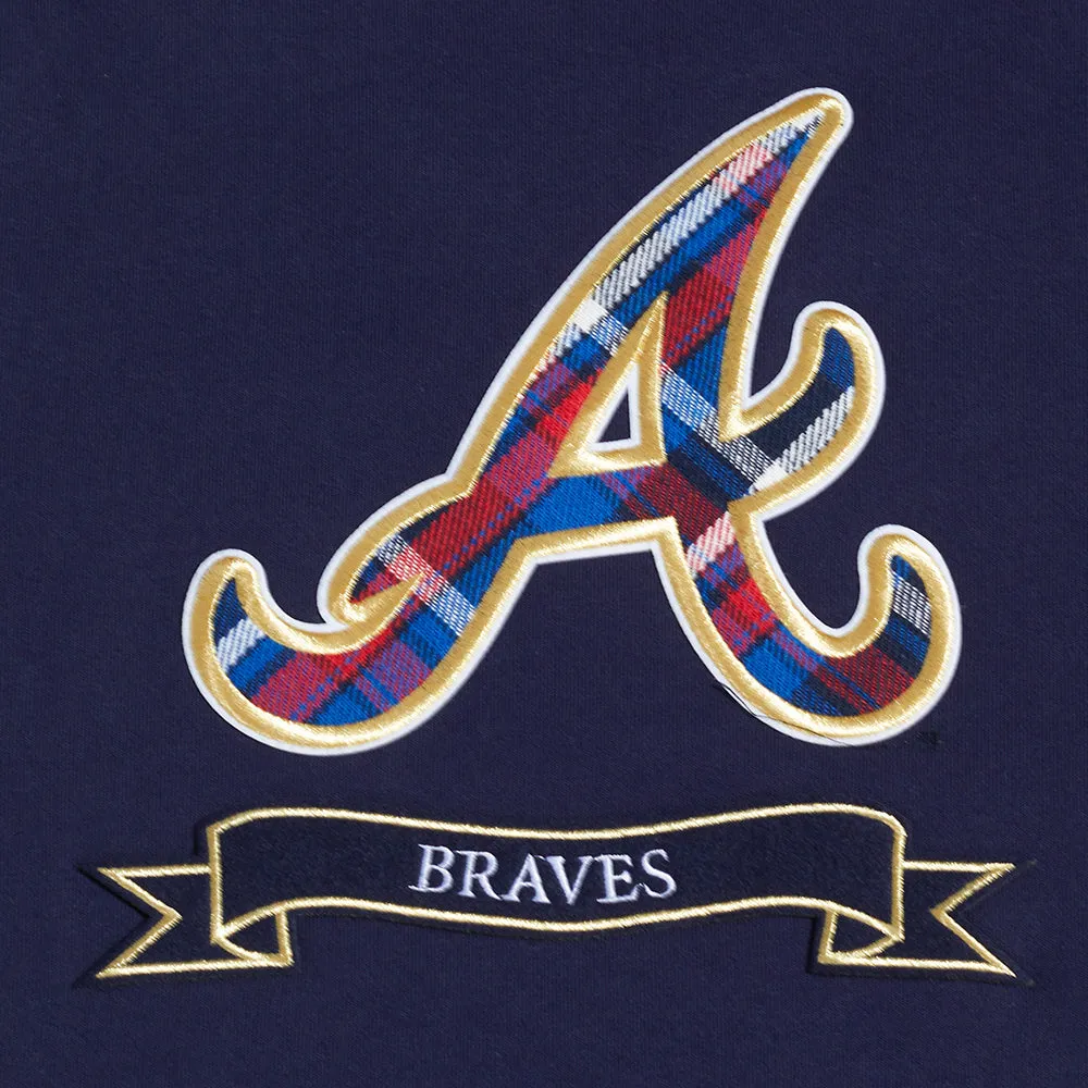 MLB ATLANTA BRAVES PRO PREP MEN'S RIB FLC CREWNECK (MIDNIGHT NAVY/RED/MIDNIGHT NAVY)