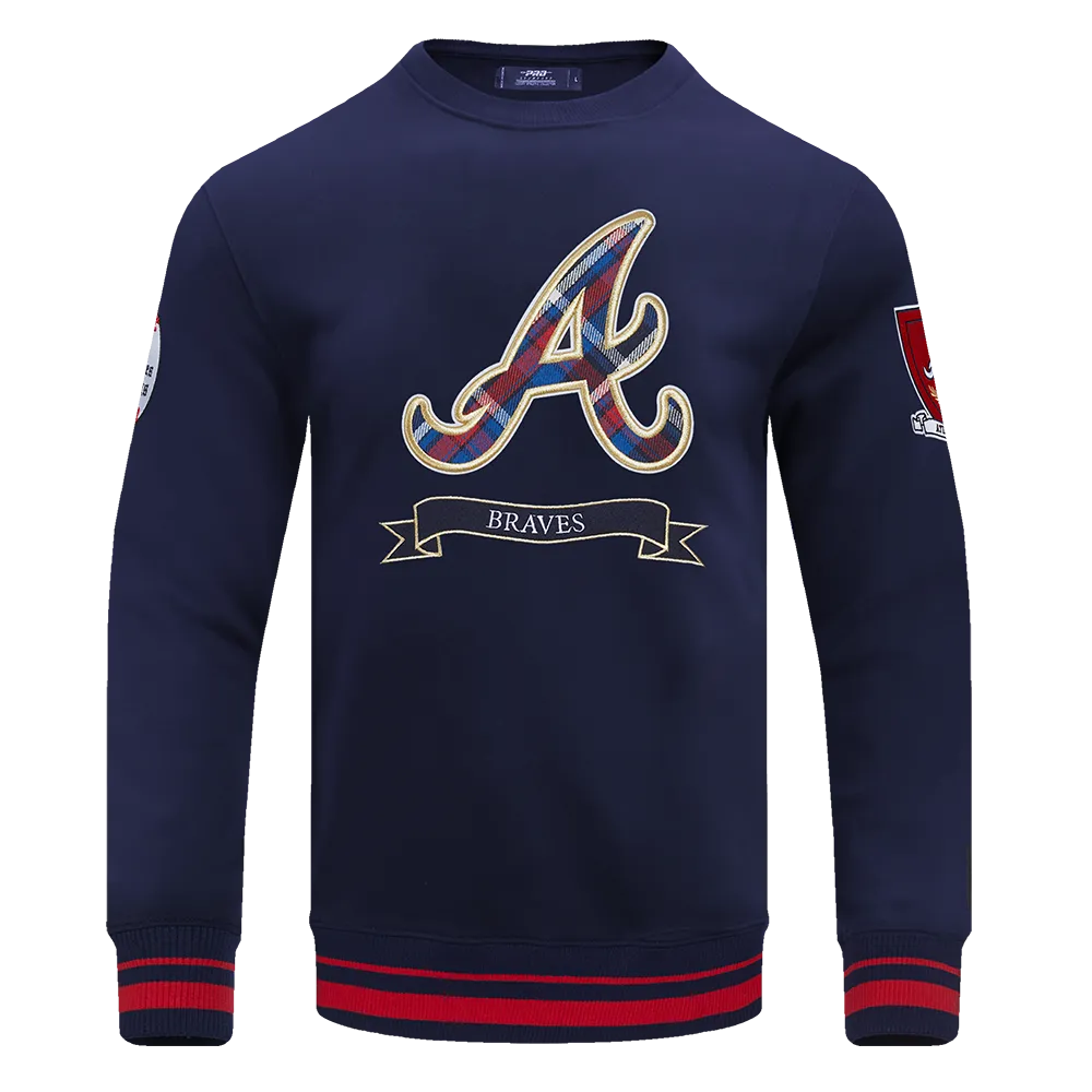 MLB ATLANTA BRAVES PRO PREP MEN'S RIB FLC CREWNECK (MIDNIGHT NAVY/RED/MIDNIGHT NAVY)