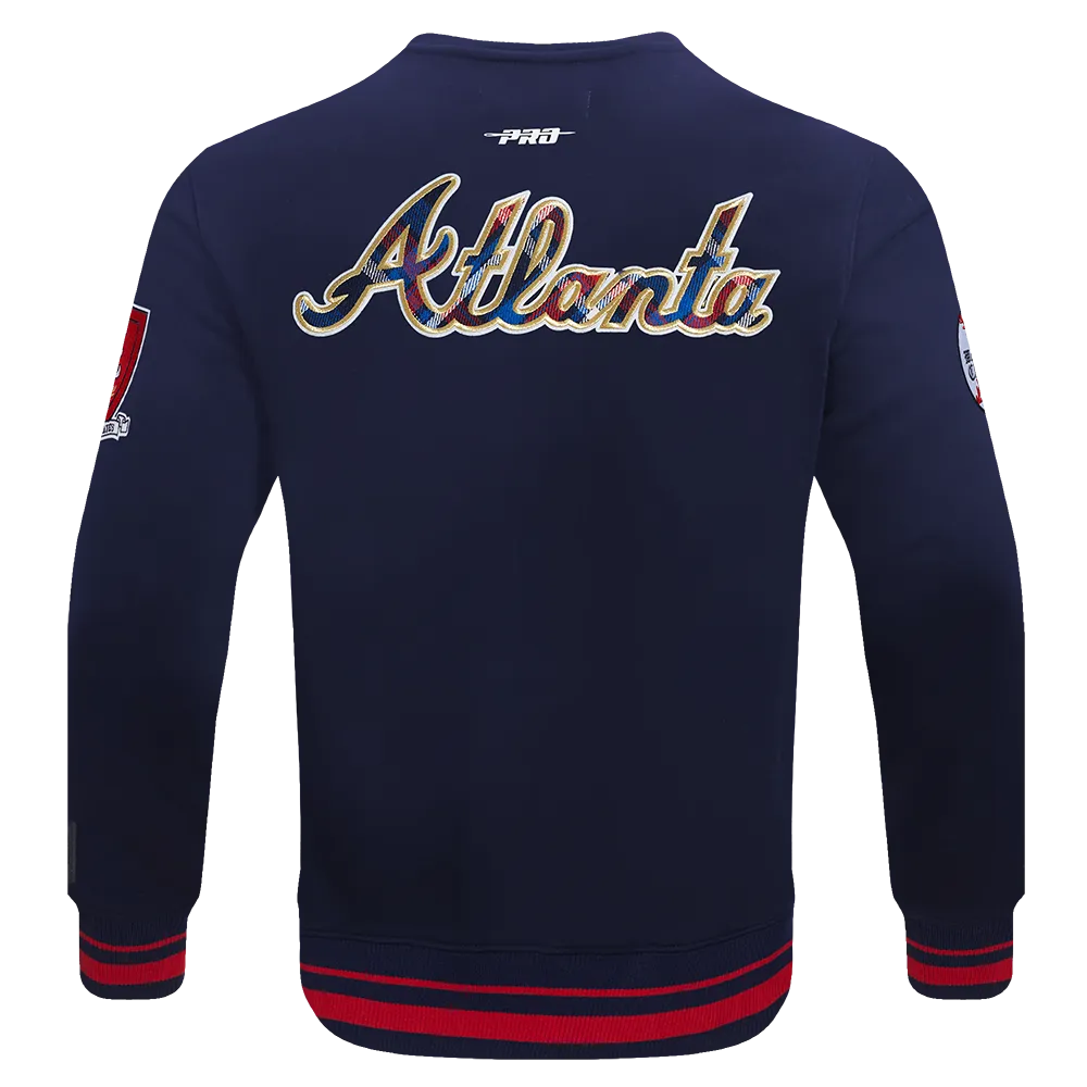 MLB ATLANTA BRAVES PRO PREP MEN'S RIB FLC CREWNECK (MIDNIGHT NAVY/RED/MIDNIGHT NAVY)