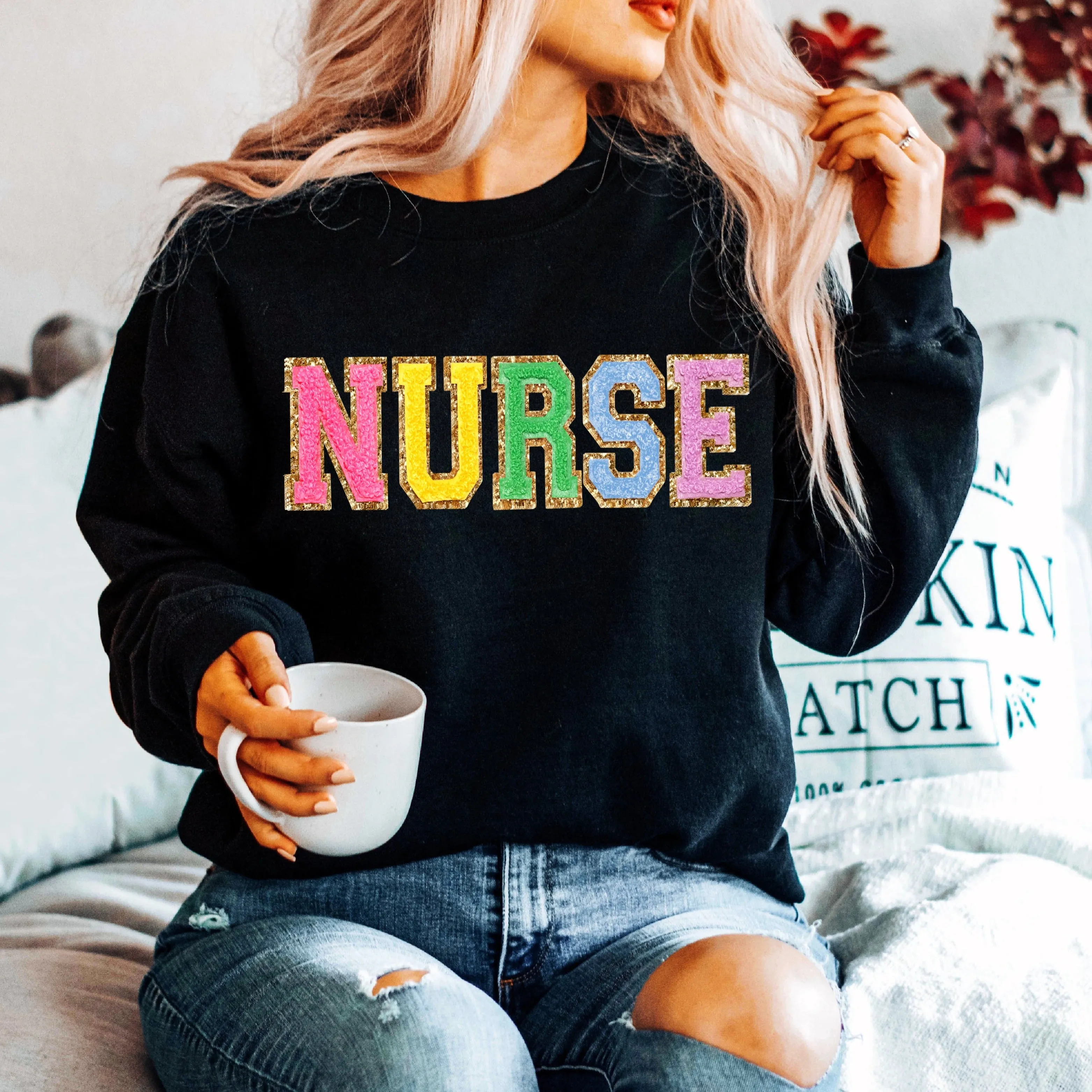 NURSE Letter Patch Sweatshirt