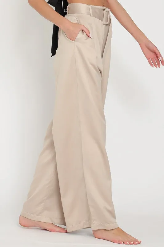 Sand High Waisted Belted Long Pants