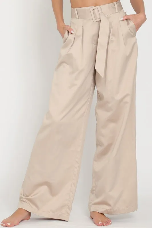 Sand High Waisted Belted Long Pants