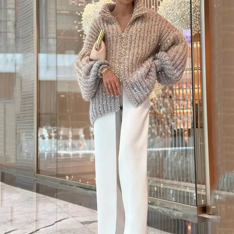 Single Color Sequin Knitted Sweater Jacket