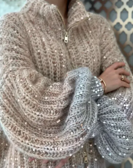 Single Color Sequin Knitted Sweater Jacket