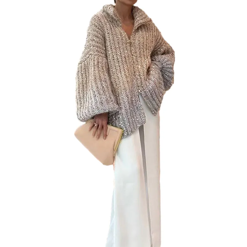 Single Color Sequin Knitted Sweater Jacket
