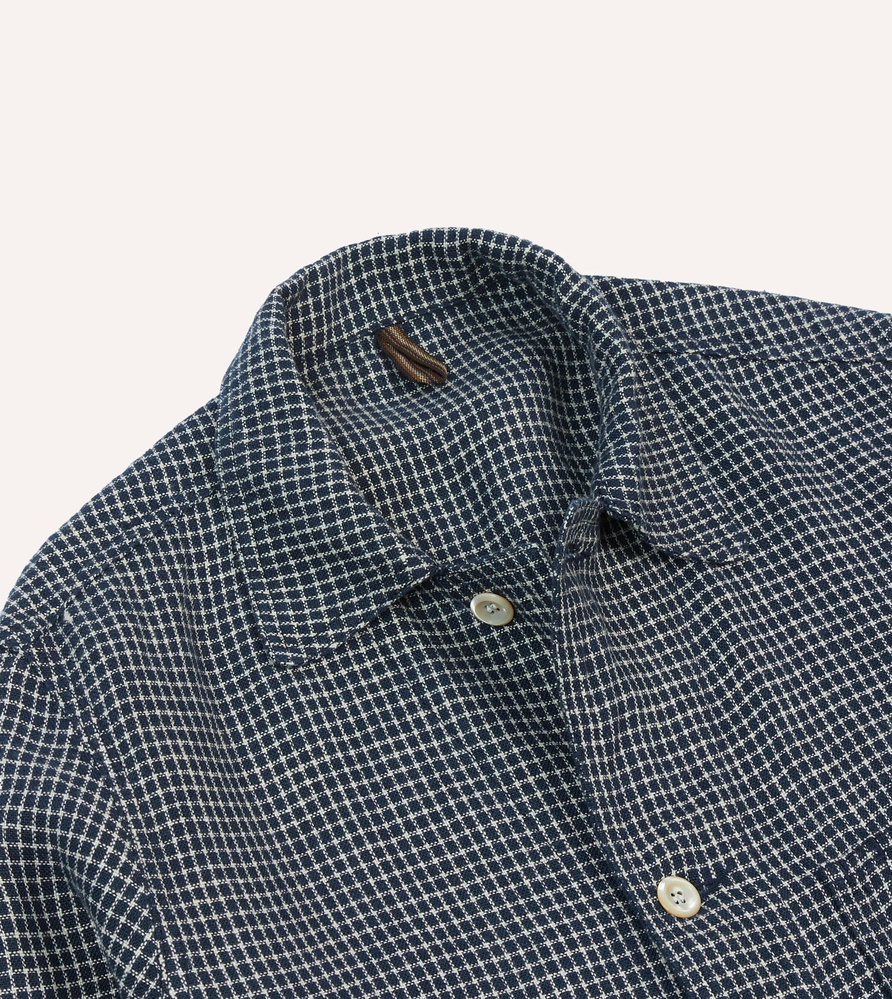 Navy Check Linen Fatigue Jacket from St. JOHN by Drakes - Optimized English Title