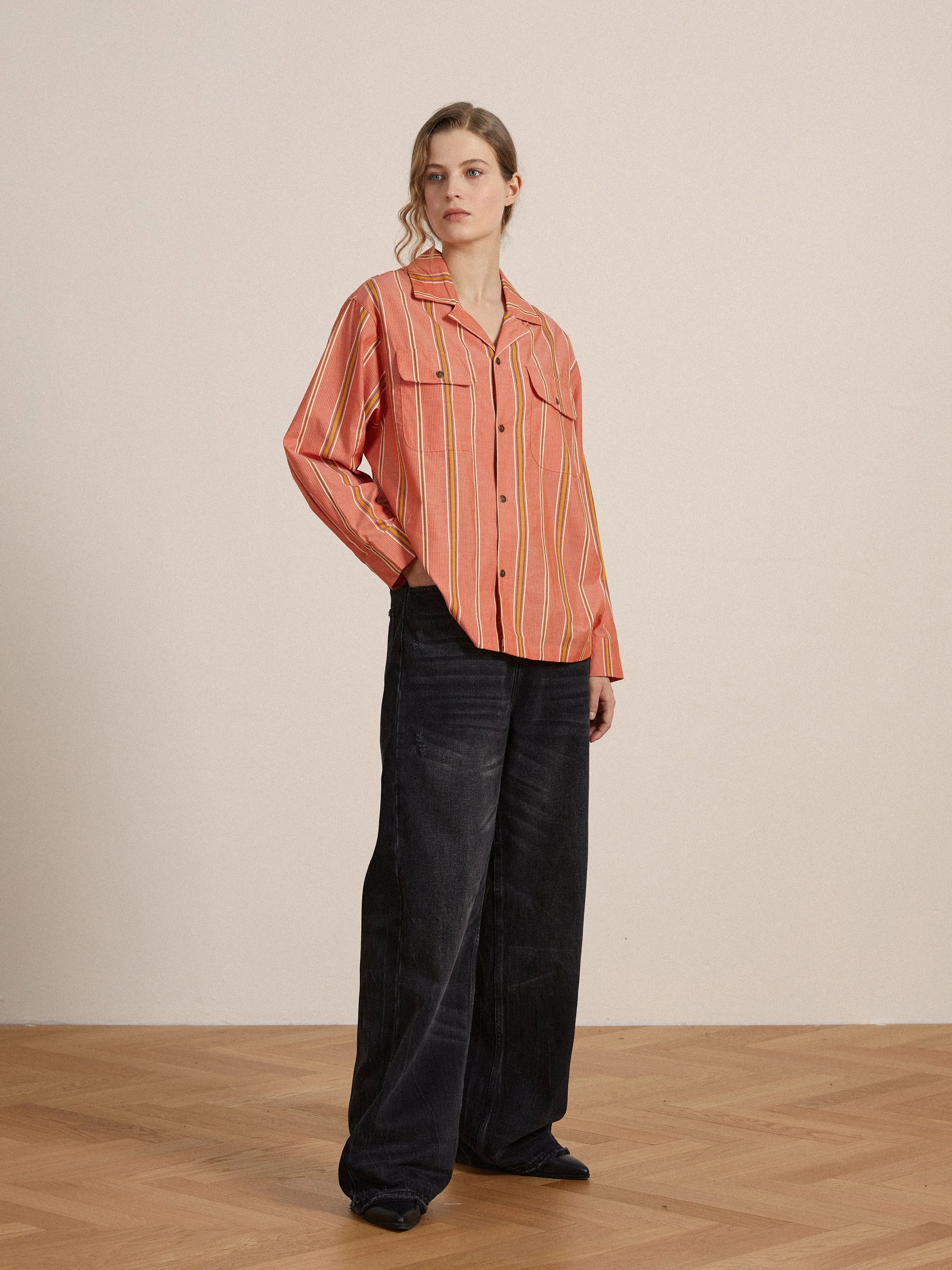 Stripe Citrus LS Camp Shirt