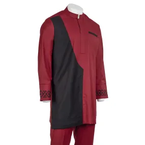Wine & Black Mandarin Collar Pant Set