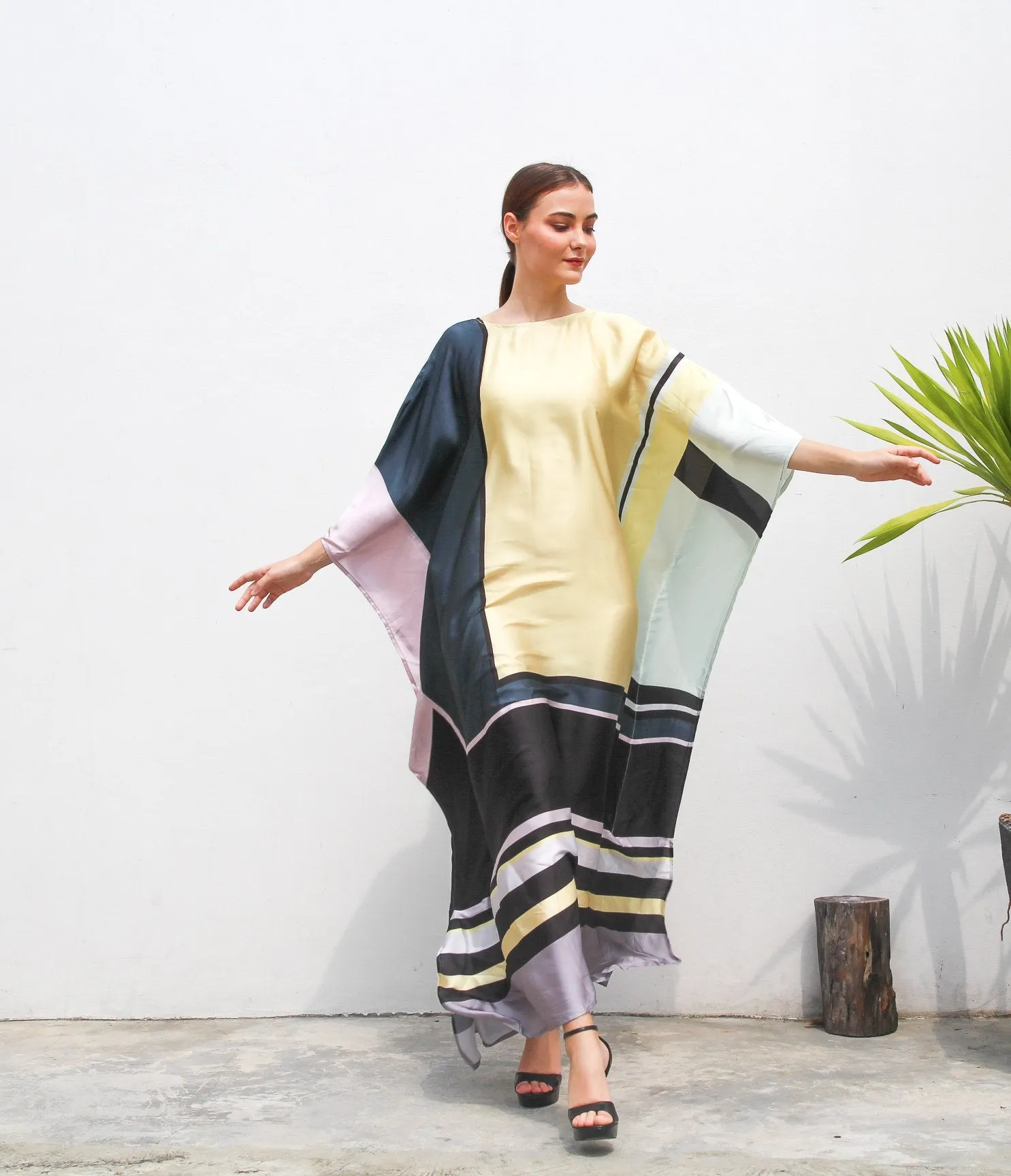 Women's Satin Silk Printed Occasion Wear Long Kaftan