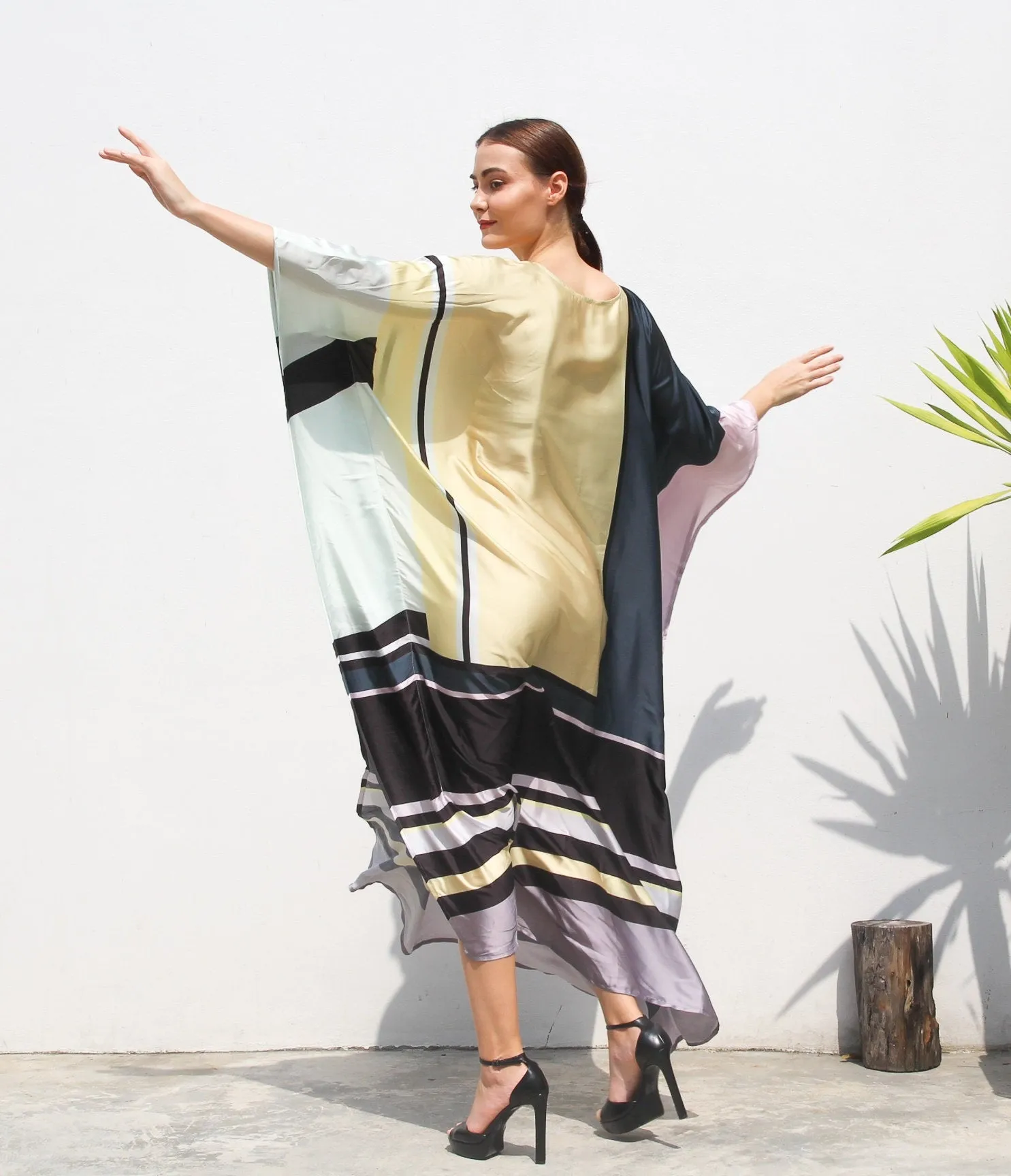 Women's Satin Silk Printed Occasion Wear Long Kaftan