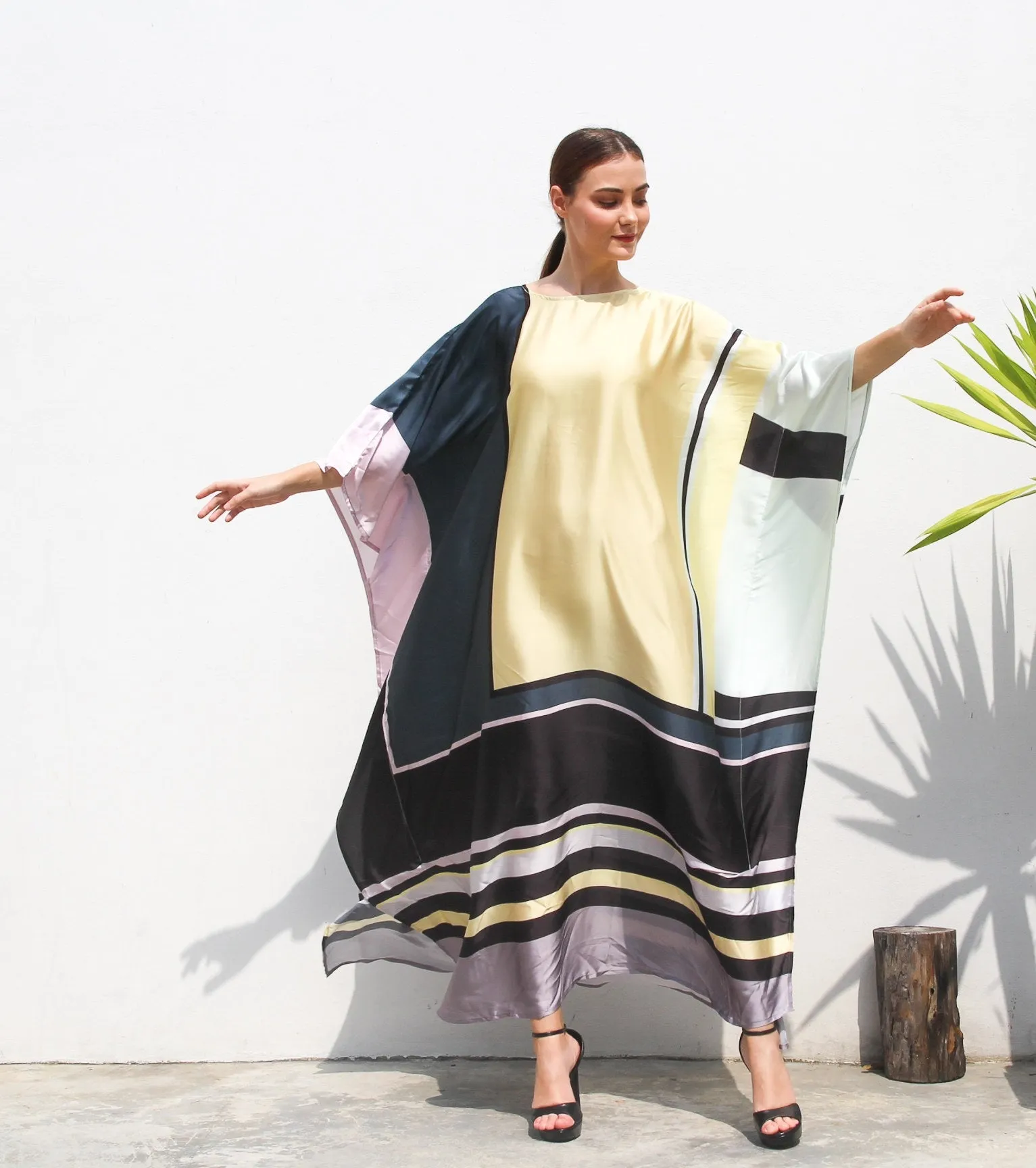 Women's Satin Silk Printed Occasion Wear Long Kaftan