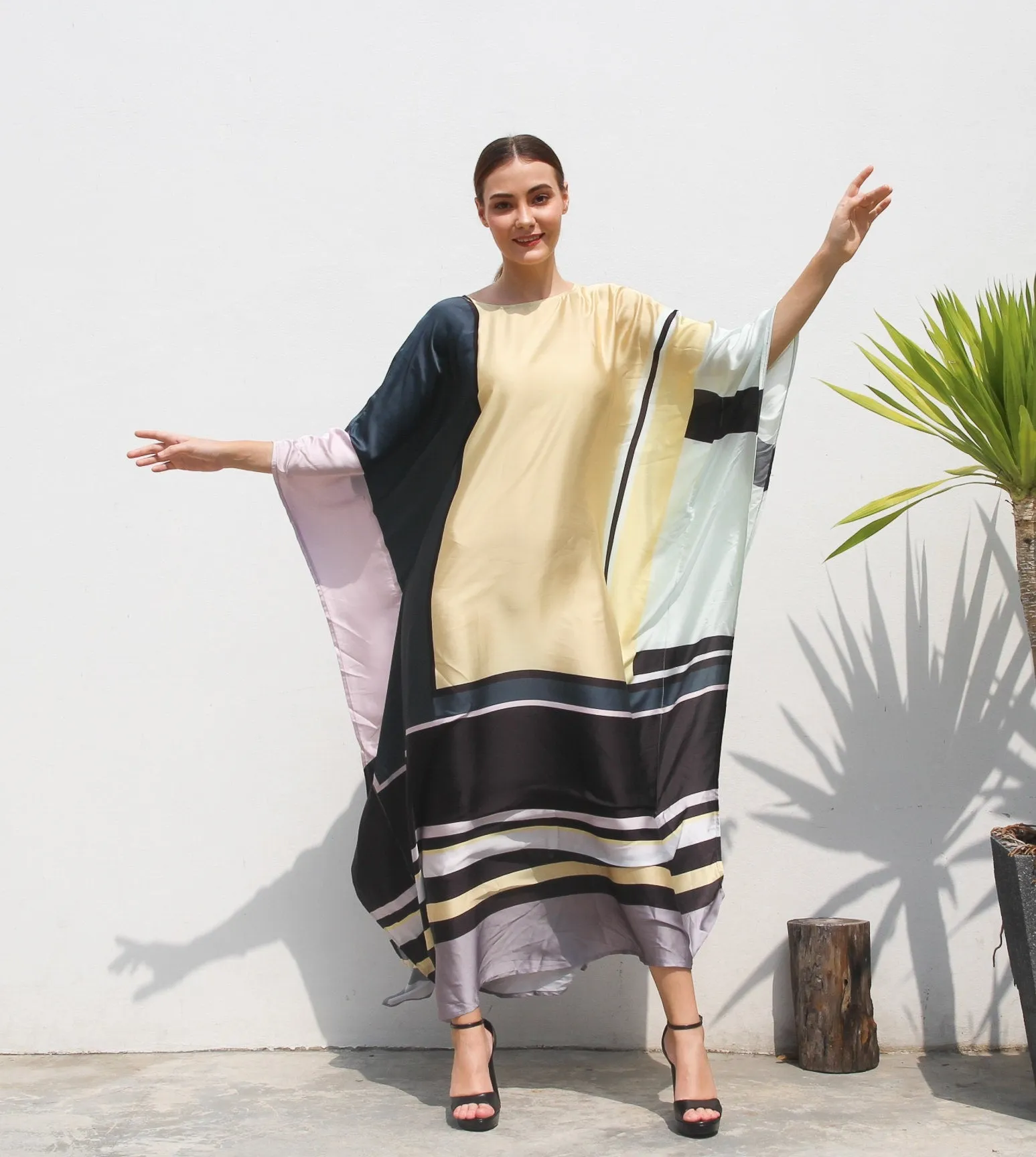 Women's Satin Silk Printed Occasion Wear Long Kaftan