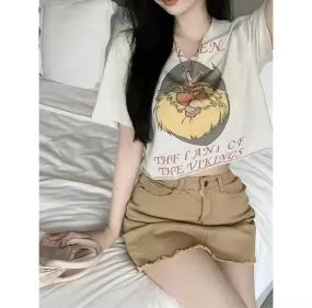 Women's Vintage V-Neck Short Sleeve T-Shirt  408642